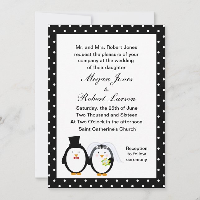 Faire-part de mariage de pingouin personnalisable (Devant)