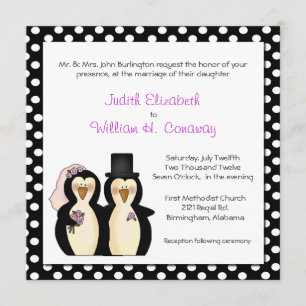 Faire-part de mariage de pingouins mignons