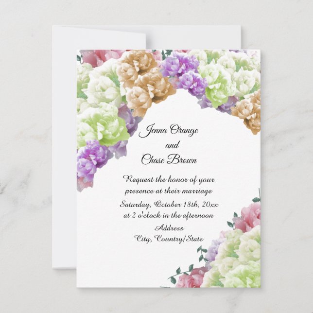 Faire-part de mariage de pivoines multicolores (Devant)