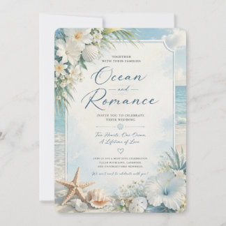 Faire-part de mariage de plage Océan Romance