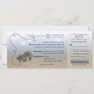 Faire-part de mariage de plage vintage sur billet