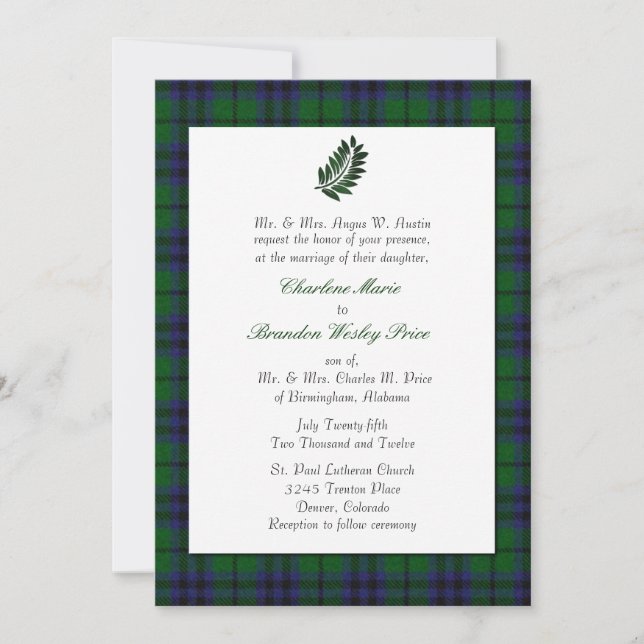 Faire-part de mariage de plaid de tartan (Devant)