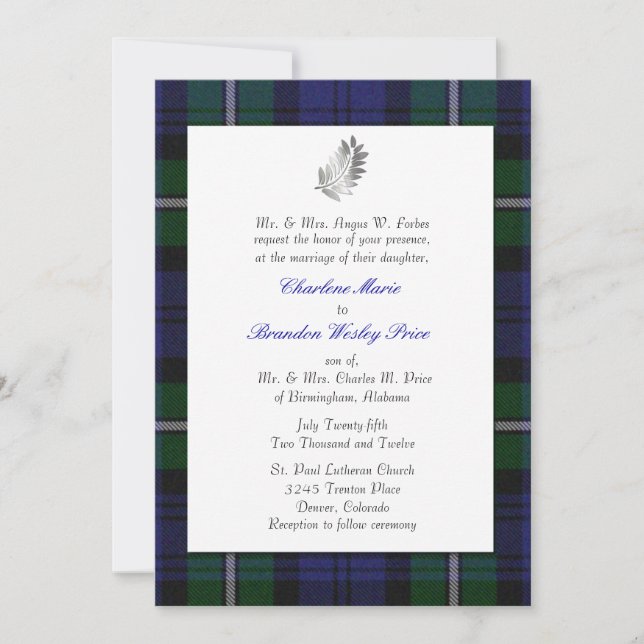 Faire-part de mariage de plaid de tartan (Devant)