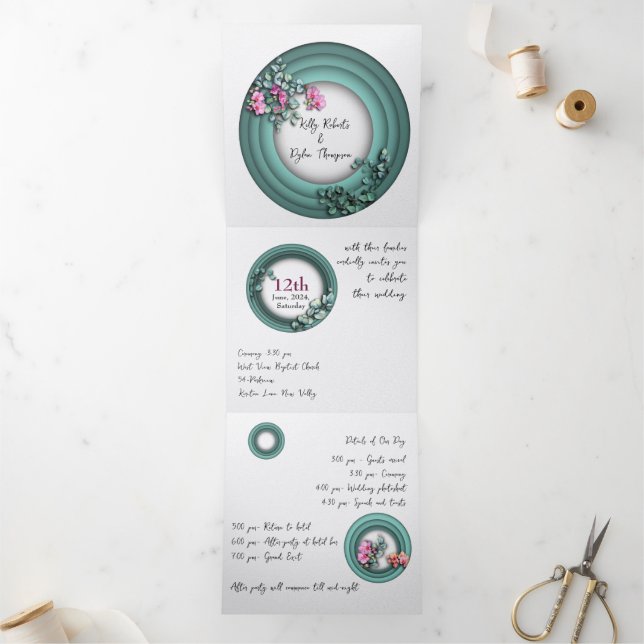 Faire-part de mariage de pliage à trois lettres pe (Intérieur)