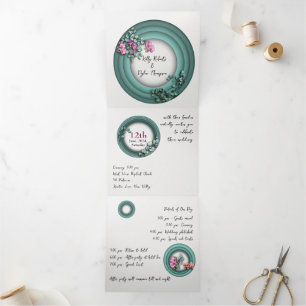 Faire-part de mariage de pliage à trois lettres pe