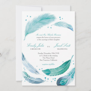 Faire-part de mariage de plumes bleues