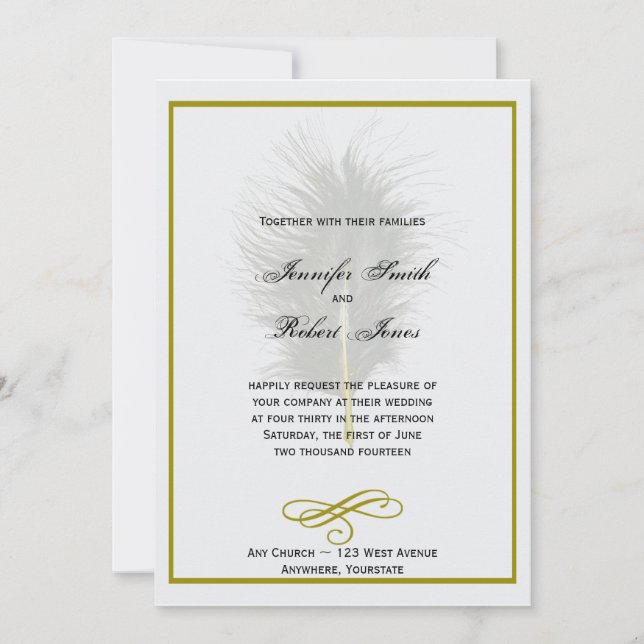 Faire-part de mariage de plumes de marabou blanc e (Devant)