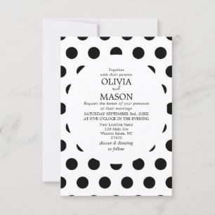 Faire-part de mariage de points Polka noir et blan