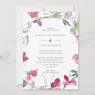 Faire-part de mariage de pois doux violet et rose