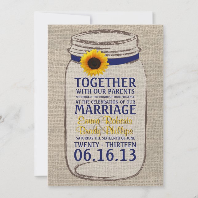 Faire-part de mariage de pot de tournesol rustique (Devant)