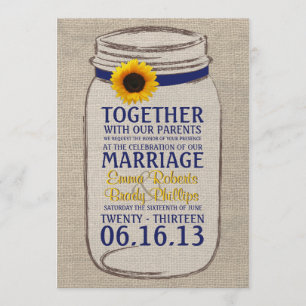 Faire-part de mariage de pot de tournesol rustique