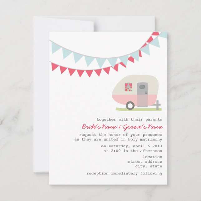 Faire-part de mariage de remorque Retro Pink (Devant)