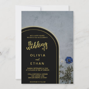 Faire-part de mariage de rose bleu rustique noir e