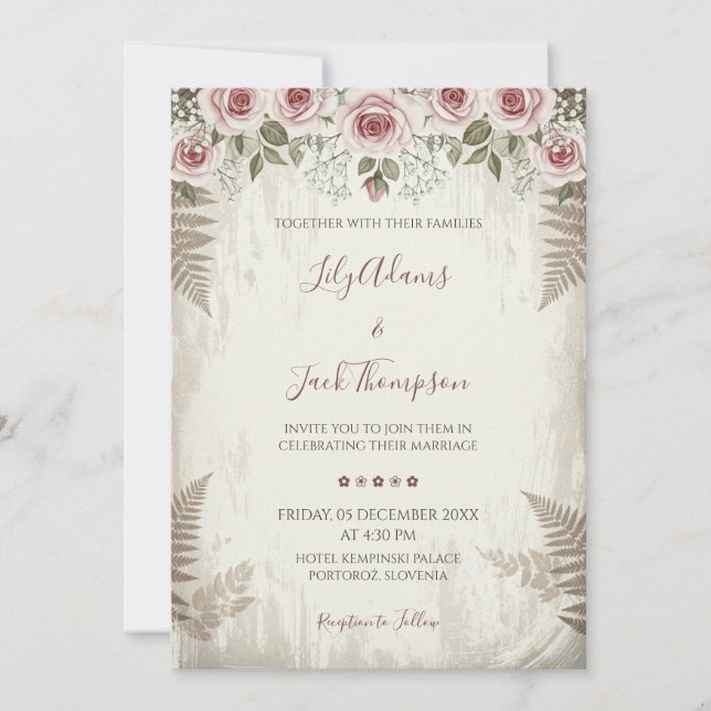 Faire-part de mariage de Rose Russe Blush (Devant)