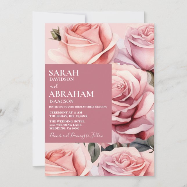 Faire-part de mariage de roses roses modernes (Devant)