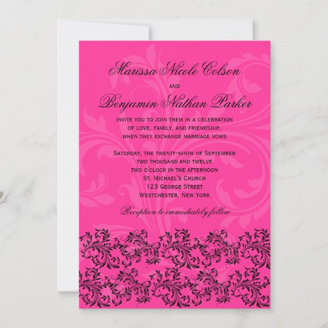 Faire-part de mariage de rouleaux roses et noirs (Devant)