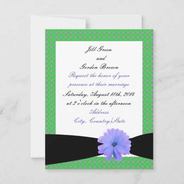 Faire-part de mariage de ruban noir à fleurs viole (Devant)