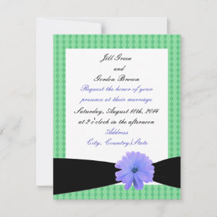 Faire-part de mariage de ruban noir à fleurs viole