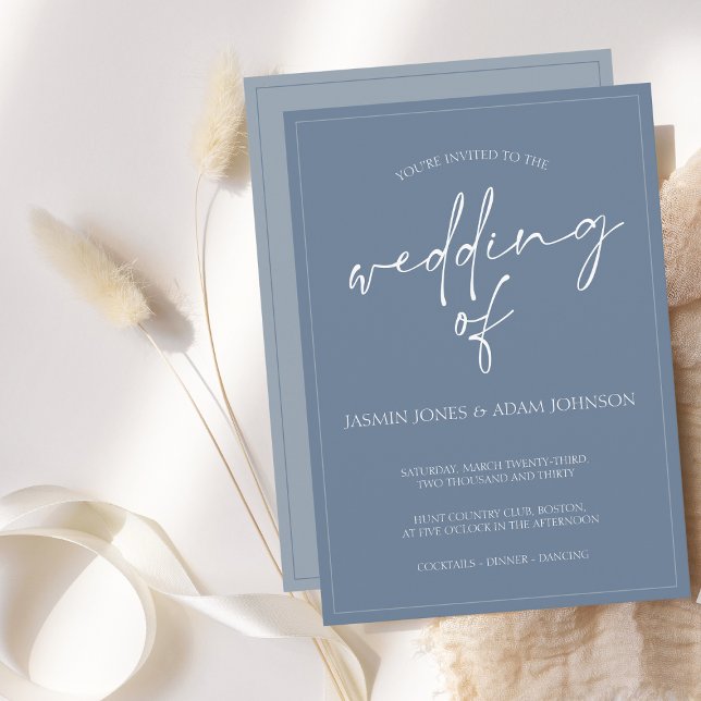 Faire-part de mariage de script bleu poussiéreux m (Créateur téléchargé)