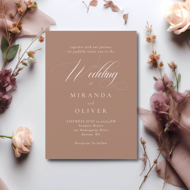 Faire-part de mariage de script Brown moderne et d (Créateur téléchargé)