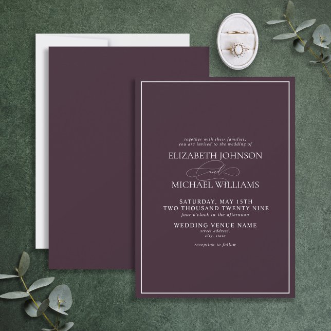 Faire-part de mariage de script classique violet f (Créateur téléchargé)