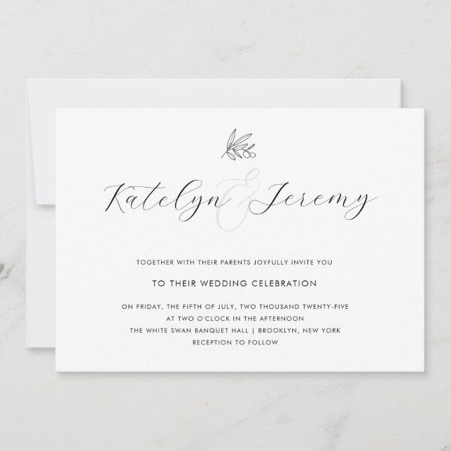 Faire-part de mariage de script de branche d'olive (Devant)