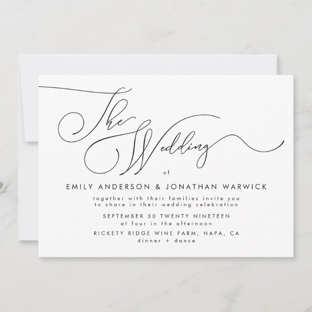 Faire-part de mariage de script de calligraphie mo (Devant)