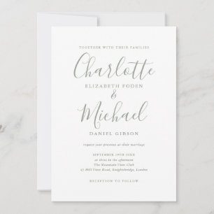 Faire-part de mariage de script de signature verte