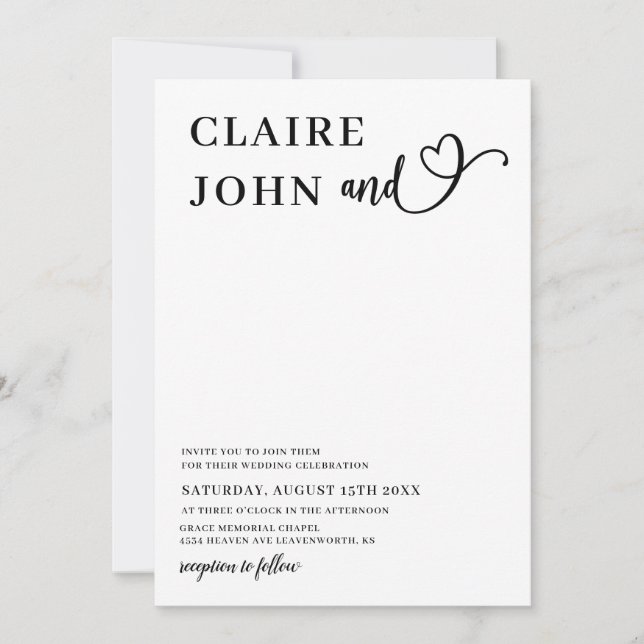 Faire-part de mariage de script du coeur (Devant)