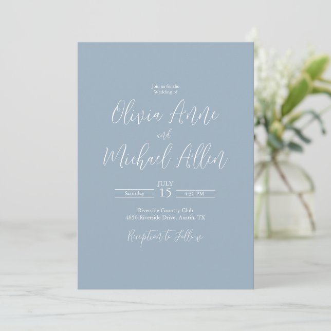 Faire-part de mariage de script élégant bleu clair (Debout devant)
