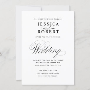 Faire-part de mariage de script élégant noir et bl