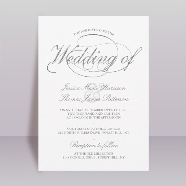 Faire-part de mariage de script en argent Chic Fau (Créateur téléchargé)