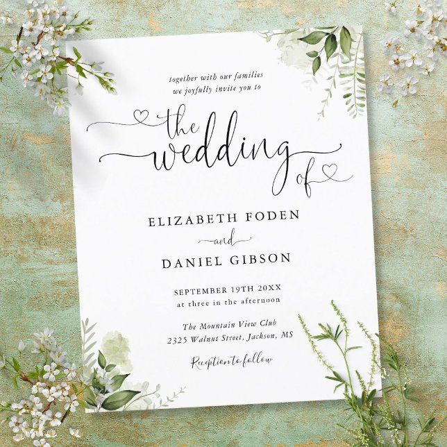 Faire-part de mariage de script Feuille Budget Gre (Budget Greenery Leaves Script Wedding Invitation)