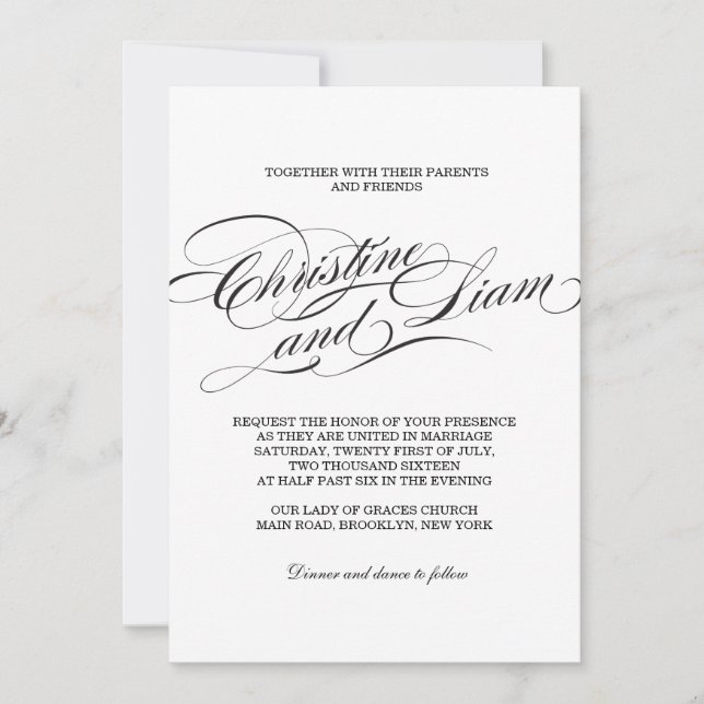 Faire-part de mariage de script florissant (Devant)