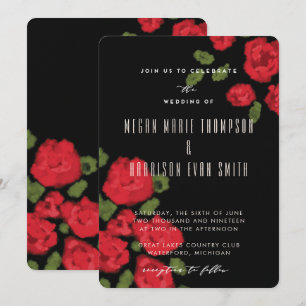 Faire-part de mariage de script Glam Red Roses