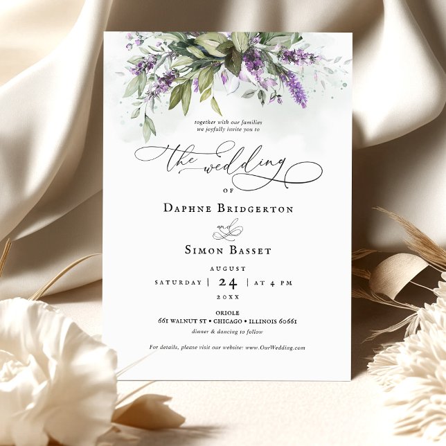 Faire-part de mariage de script Lavender Greenery (Créateur téléchargé)