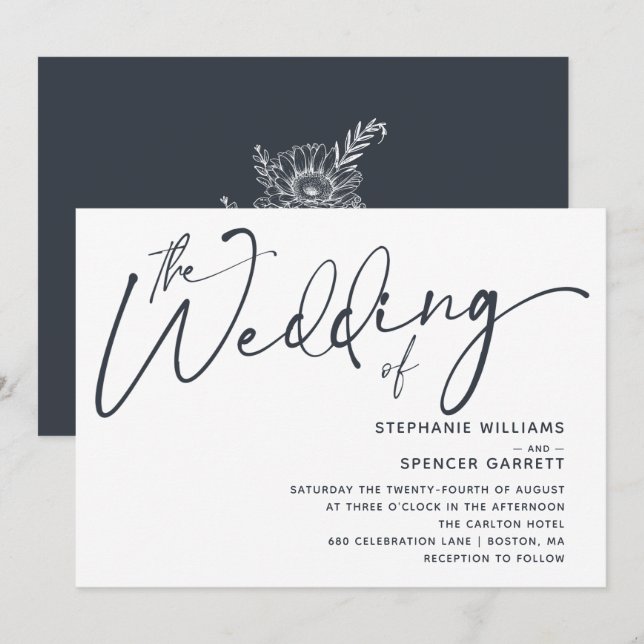Faire-part de mariage de script moderne minimalist (Devant / Derrière)