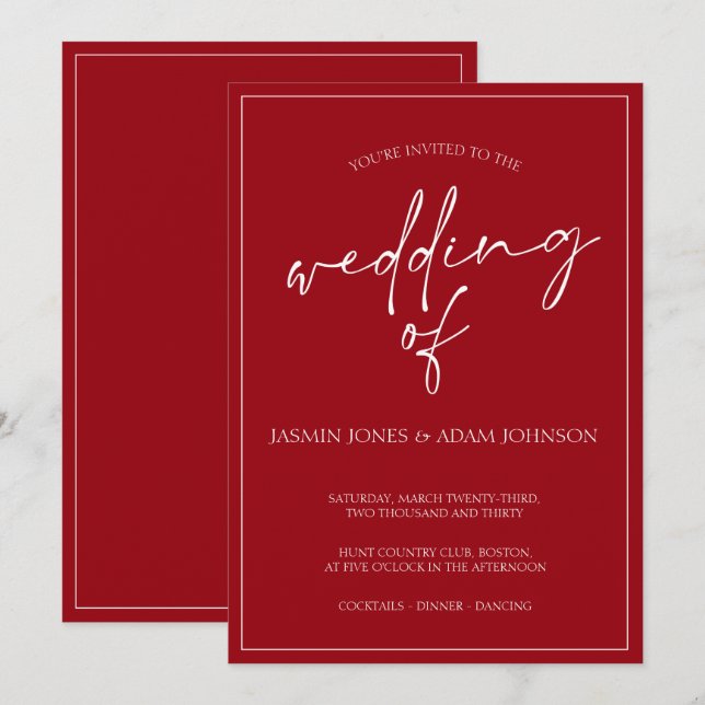 Faire-part de mariage de script rouge Crimson mini (Devant / Derrière)