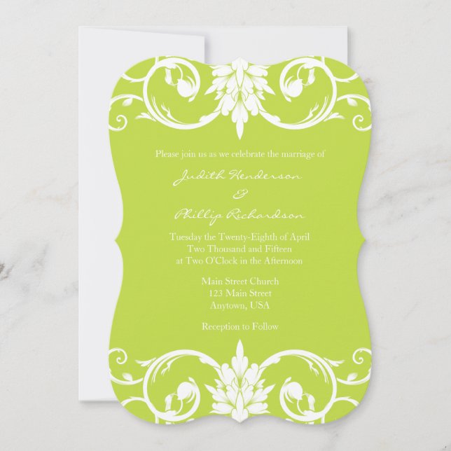 Faire-part de mariage de serrure de fleurs vert ci (Devant)