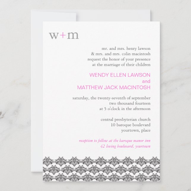Faire-part de mariage de simplicité Damask (Devant)
