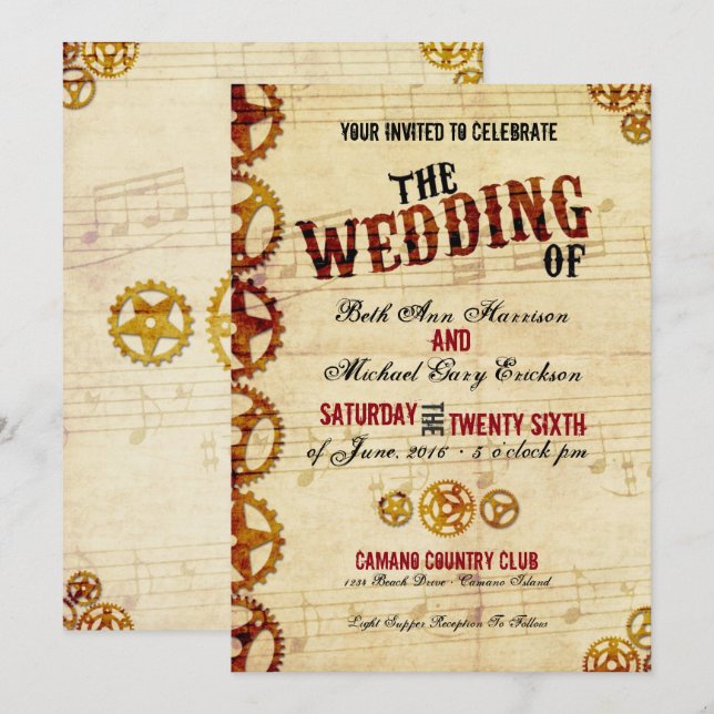 Faire-part de mariage de Steampunk (Devant / Derrière)