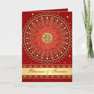 Faire-part de mariage de style carte rouge et or