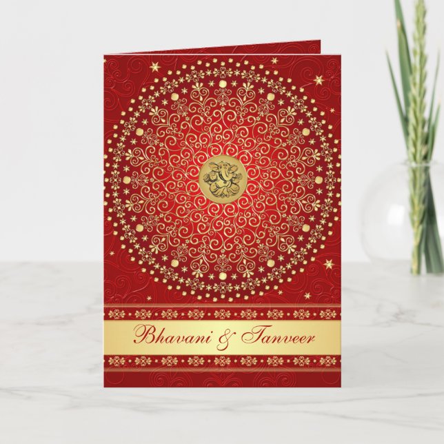 Faire-part de mariage de style de carte rouge et o (Devant)