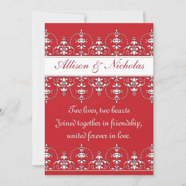 Faire-part de mariage de style victorien rouge et  (Devant)
