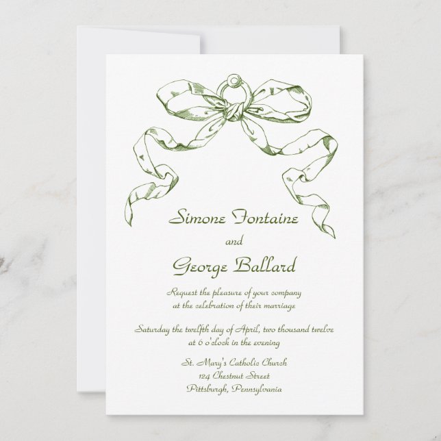 Faire-part de mariage de swag de cabot vert (Devant)
