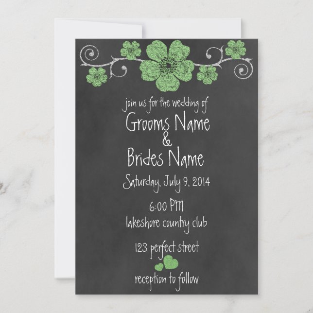 Faire-part de mariage de tableau de bord Rose vert (Devant)