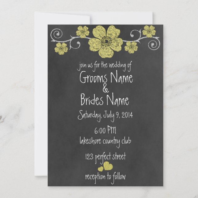 Faire-part de mariage de tableau noir de roses jau (Devant)