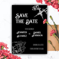 Faire-part de mariage de tatouage crâne noir et bl