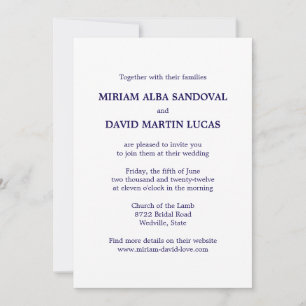 Faire-part de mariage de texte bleu formel minimal