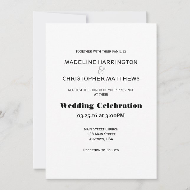 Faire-part de mariage de texte moderne simple (Devant)